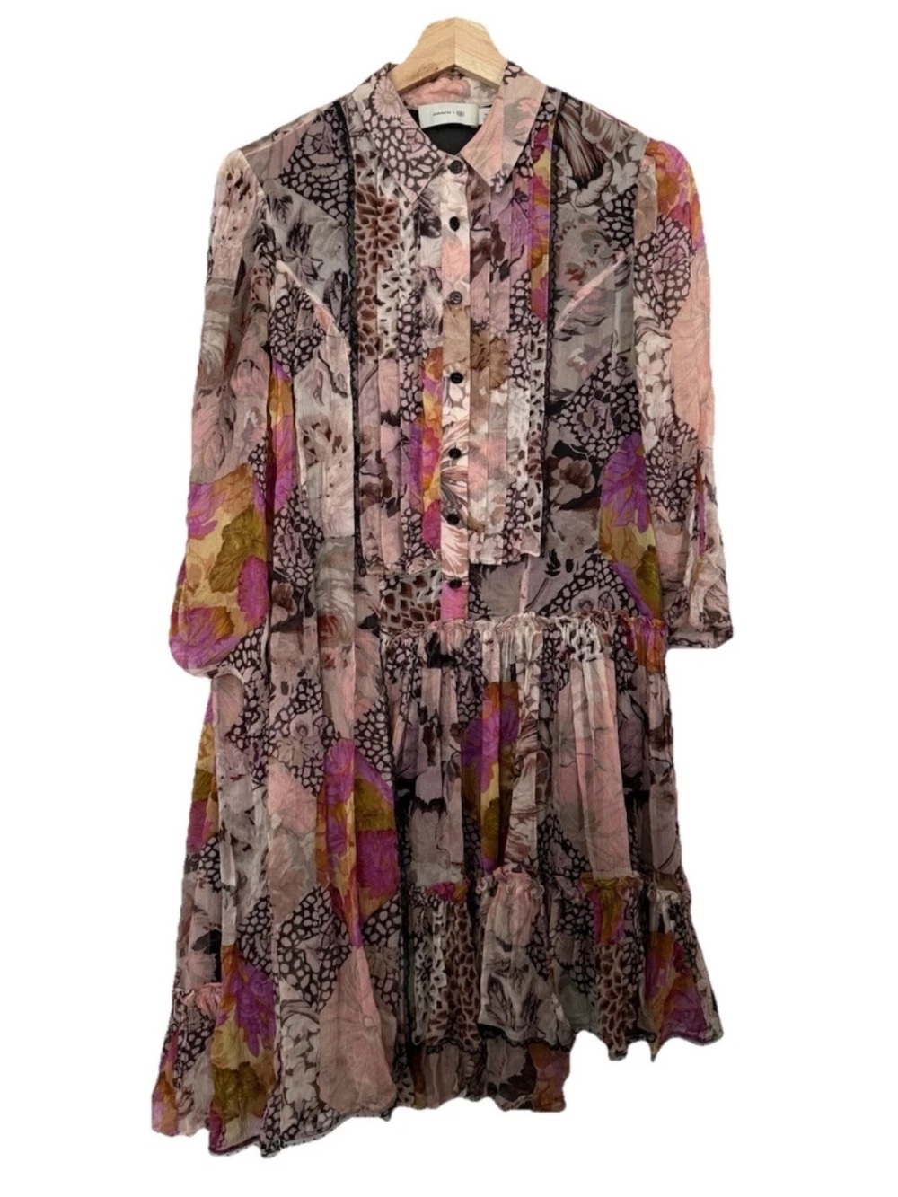 Coach × Kaffe Fassett Print Asymmetrical Floral Pleated Silk Shirt Dress Sz 0